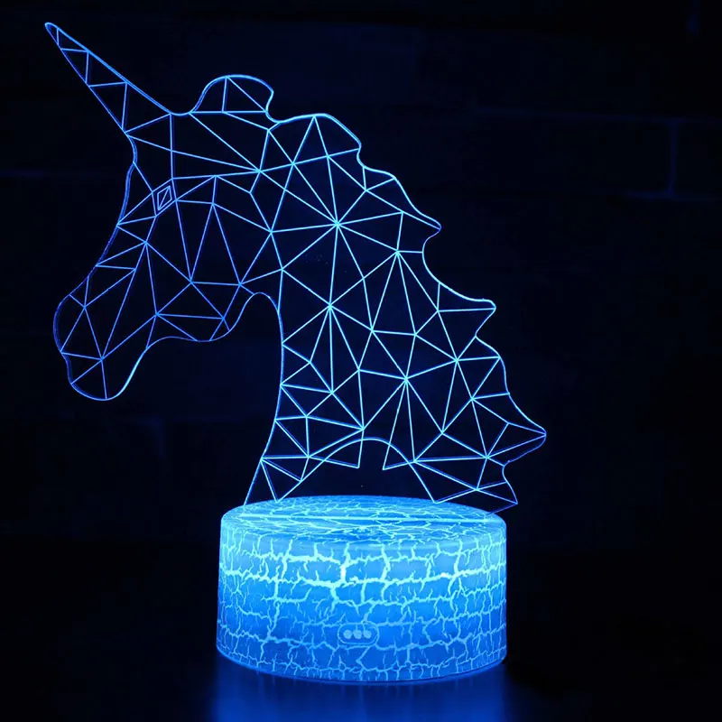 Lampara 3D De Luz LED De Unicornio Con Mando Para Cambiar De Colores Y Modos 