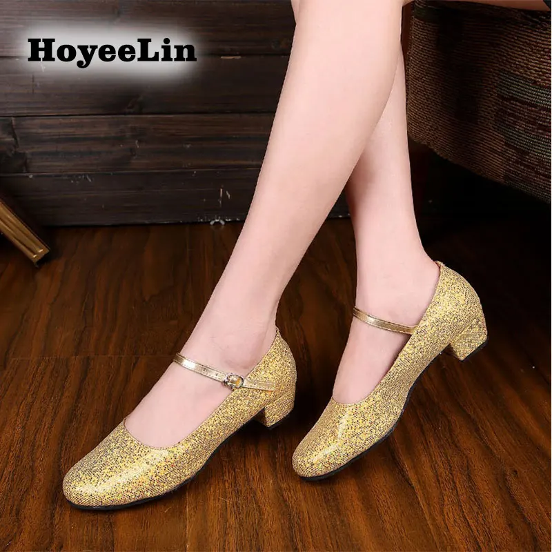 HoYeeLin/современные танцевальные туфли на низком каблуке; женские туфли с закрытым носком для Бальных и бальных танцев; вечерние туфли для танго; туфли для танцев на каблуке - Цвет: Gold LP