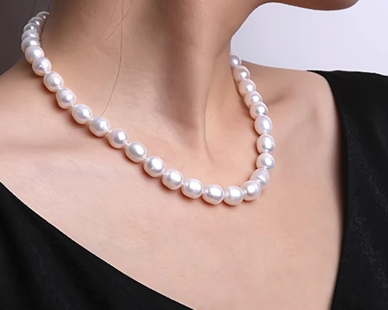 

Pearl Necklace White Oval Natural Freshwater Jewelry Choker Necklace Wedding Jewerly 18
