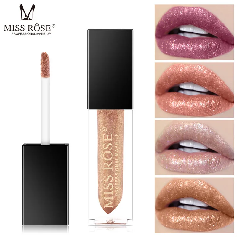 MISS ROSE Waterproof Shimmer Lipstick Golden Color Lip Gloss Nude Gloss Lip Makeup Shimmer Lip Tint Brand Cosmetics