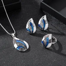 Новинка 201, модный костюм, ювелирное изделие, золото, серебро, цвет, эмаль, кристалл, капля воды, ожерелье, серьги, кольцо, набор для женщин, девушек