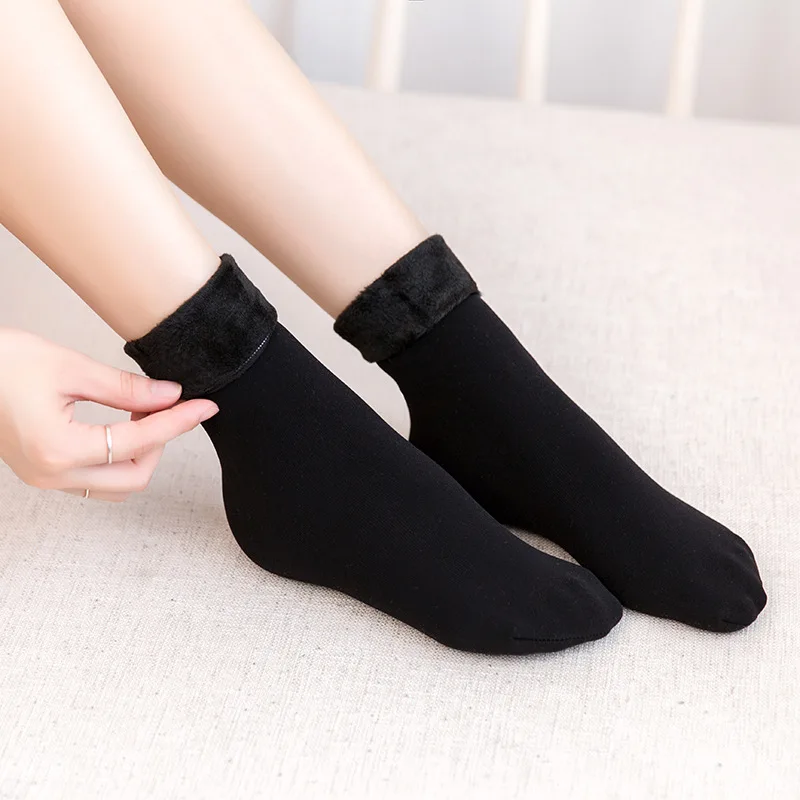 

Warm Women's Plus Velvet Winter Socks High Elastic Thickening Snow Socks Above Ankle Solid Casual Socks calcetines mujer