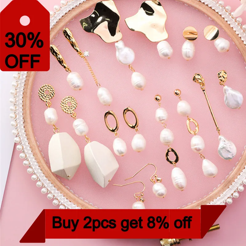 

Natural Freshwater Pearl Baroque Earrings For Women Gold Long Wedding Earings 2019 Korean Temperament Earring Asymmetry Jewelry