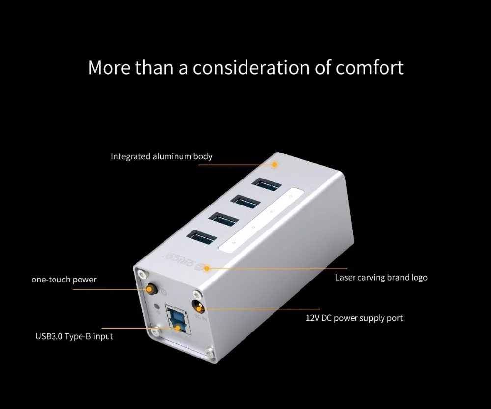 ORICO A3H4 4 Алюминиевый порт сплав USB 3,0 хаб для ноутбука с 12V2A Питание легко диски 4 устройства