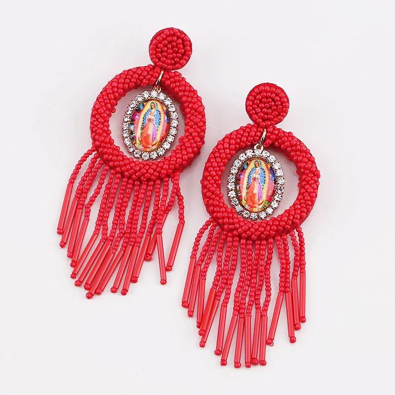 Colorful Beads Tassel Fringe Earrings Long Drop Earrings for Women Lady Party Big Statement Earrings Party Jewelry Gift (4)