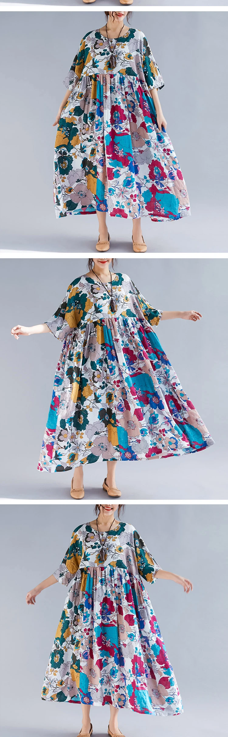 DIMANAF размера плюс, женское пляжное платье, летний сарафан, льняное женское платье, элегантное женское Свободное платье с цветочным принтом, большой размер 5XL 6XL
