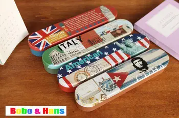 

New cute national flag style Tin Pencil case / Pen box / Fashion / Wholesale