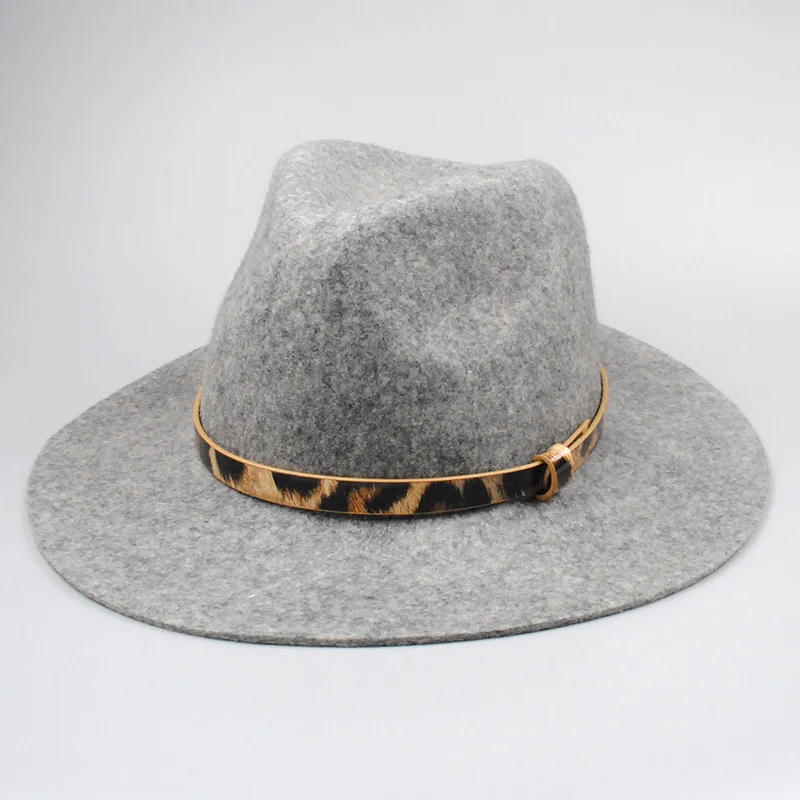 Чистая шерстяная шляпа Fedora Большой Брим леопардовая полоска шляпы для мужчин Floppy Top Hat высокого качества