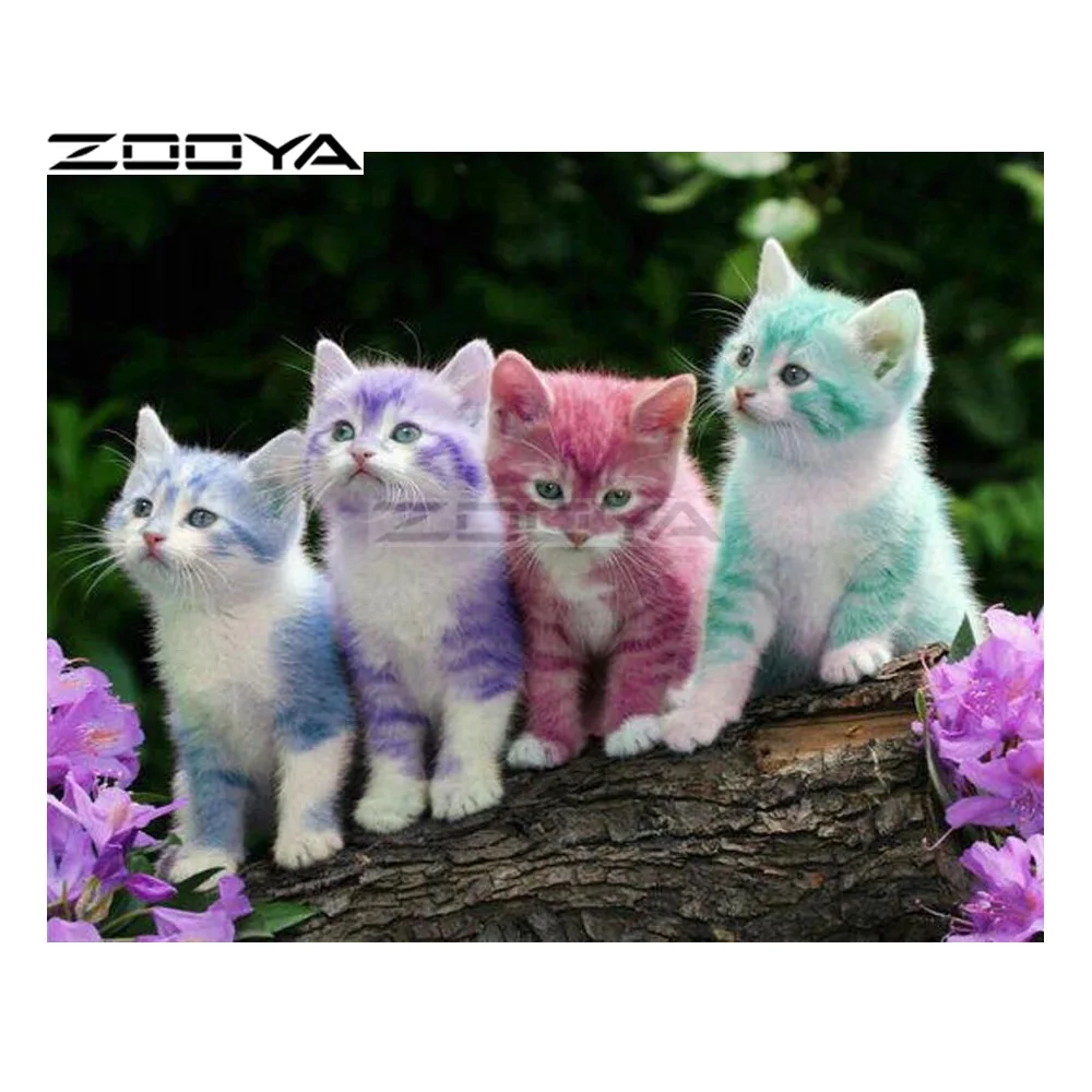 ZOOYA 5D DIY Алмазная картина с четырьмя котятами цветы животные алмазная живопись