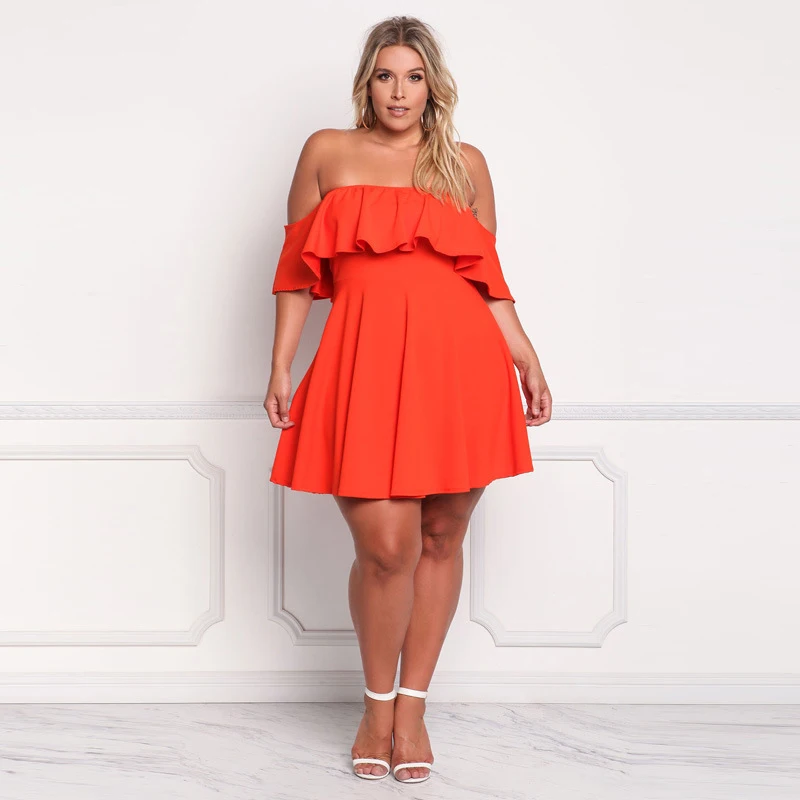 Summer-Women-Sexy-Slash-Neck-Short-Sleeve-Dress-Off-Shoulder-Ruffles-Elegant-Solid-Ladies Empire-Dresses-Party-Female-SCL0117 (2)