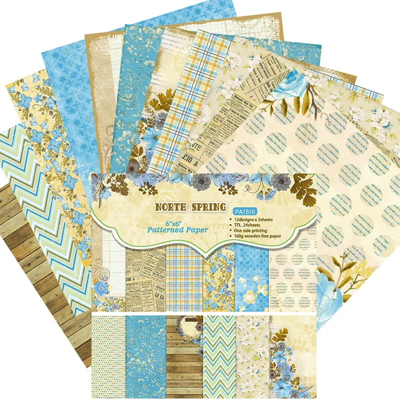

DIY Scrapbooking Kit 6inches Designer North Autumn Spring Patterned Paper Collection 24 Sheet Pads Background Papers Card Craft