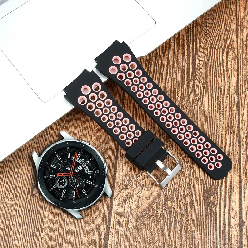 LPWHH Red Silicone Watchband For Samsung Galaxy 46mm SM-R800 Watch Breathable Double-color Silicone Strap Soft Comfortable Belt