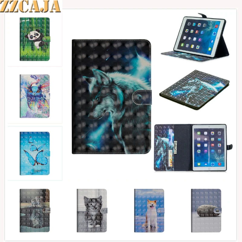 

ZZCAJA For iPad 9.7 2018 2017 Case Cute Animal Wolf Panda 3D View Tablet PC Cover For iPad Air 2 A1474 A1475 A1476 A1566 A1567