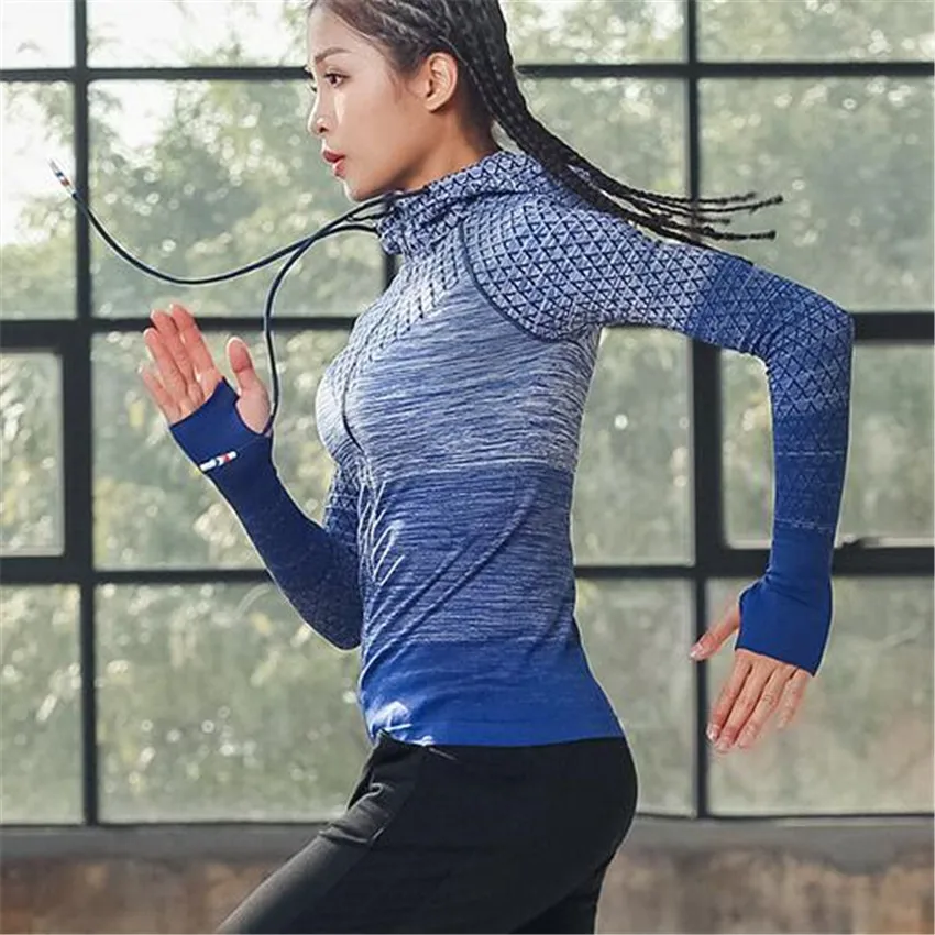 Ветрозащитные спортивные топы с капюшоном для фитнеса, женская одежда с длинным рукавом, одежда для йоги, спортзала, бега, пальто, осенняя спортивная куртка, спортивная одежда