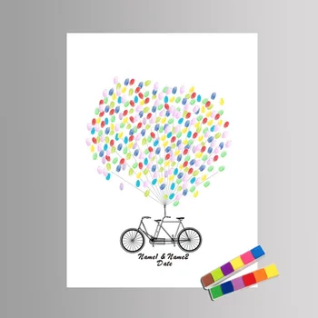 

Bride And Groom Wedding Guestbook Fingerprint Sign Custom Bicycle balloons names and date Print Fingerprints wedding decoration