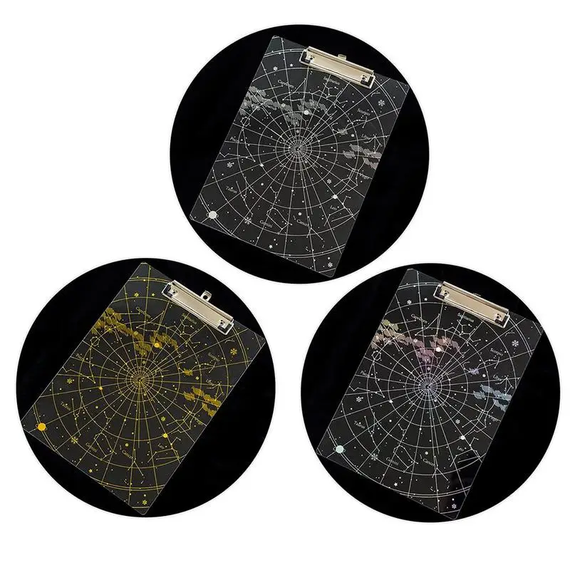 

Creative Starry Sky A4 Clipboard Laser Bronzing Tablet Acrylic File Folder Writing Pad With Clip School Office Supply Stationery