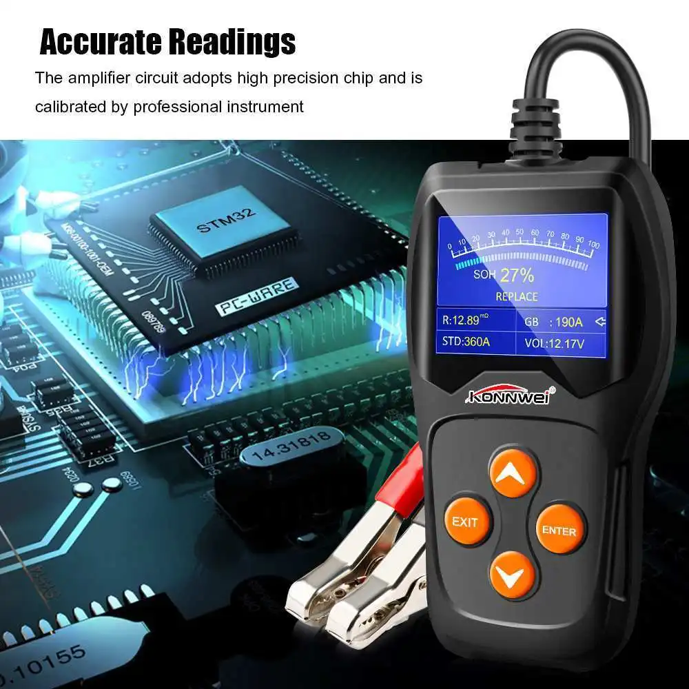 KONNWEI KW600 Автомобильная батарея анализатор от 100 до 2000CCA Тестер 12 в цифровой цветной экран Cranking зарядка диагностический сканер