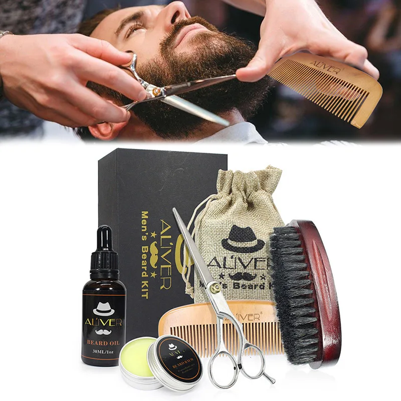 Men Beard Care Grooming Trimming Kit Unscented Beard Conditioner Oil