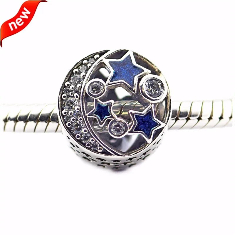 

CKK Silver 925 Jewelry Vintage Night Sky Charms Shimmering Midnight Blue Enamel Fits Pandora Bracelet Beads for Jewelry Making