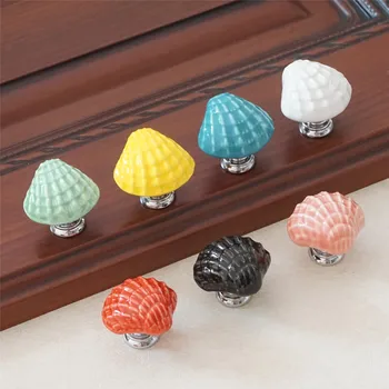 Cute Shell Knobs Ceramic Drawer Knob Pulls Blue Green White Kids Colorful Dresser Handle Pull Kitchen Cabinet Door Knob Child