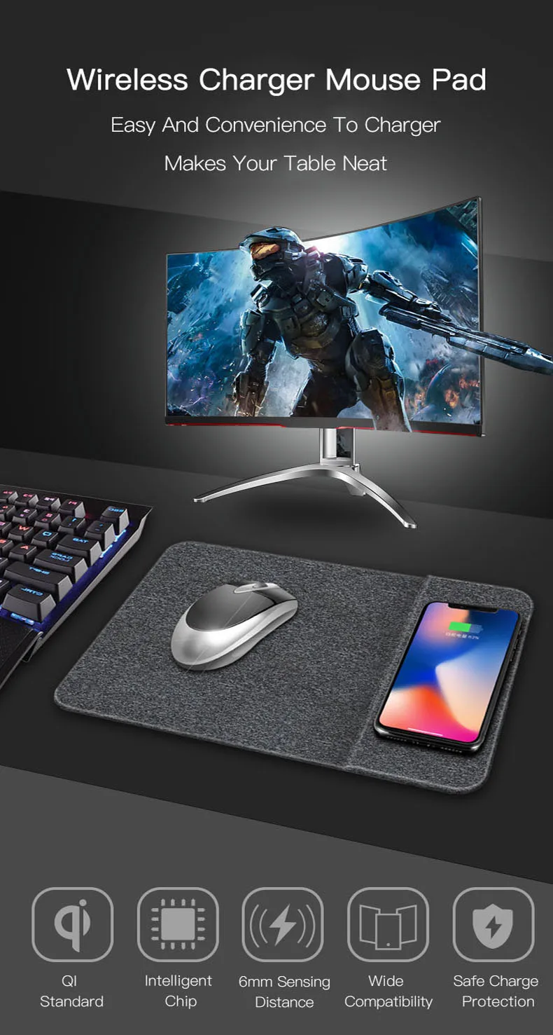 QI 10W Mouse Pad Wireless Charger For Iphone X Iphone 8 Samsung S9 S8 Note 8 Fast Charge QC 2.0 QC 3.0 Charger Pad For LG G5 (1)