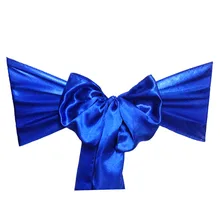 Хорошее качество Королевский синий атласный стул пояса для банкета церемоний вечерние стул атласная отделка Бабочка украшение на стул