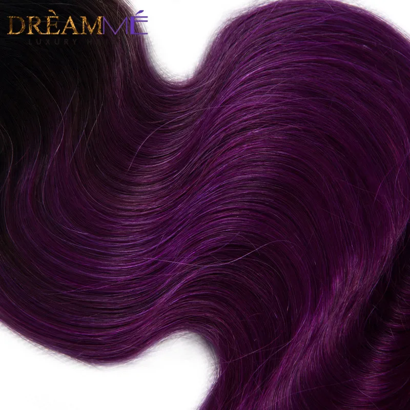 Dreamme Ombre для наращивания волос 2 тона 1B фиолетовые волнистые человеческие волосы 3