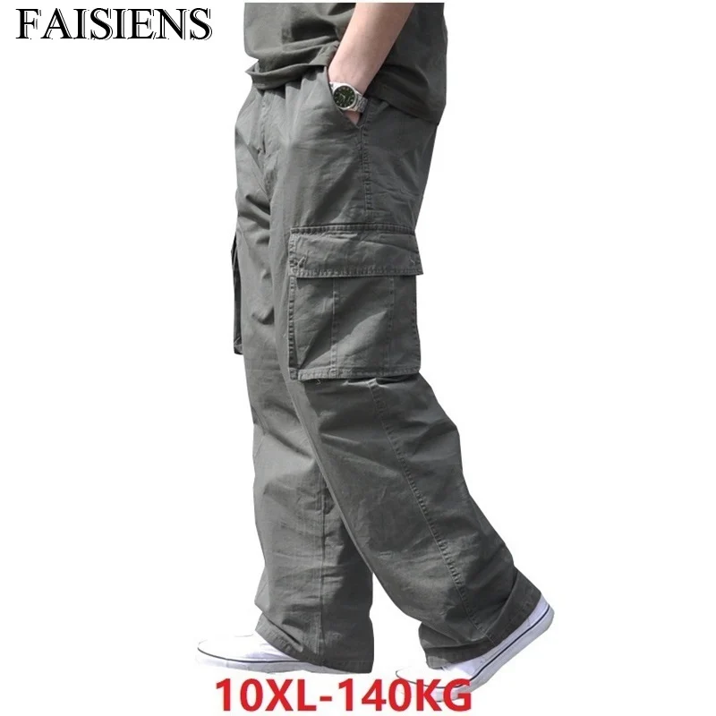 

FAISIENS Large Size Spring Men Cargo Cotton Pants Pocket Big 8XL 10XL 9XL 140KG Loose Black 46 48 50 Casual Safari Style Pants