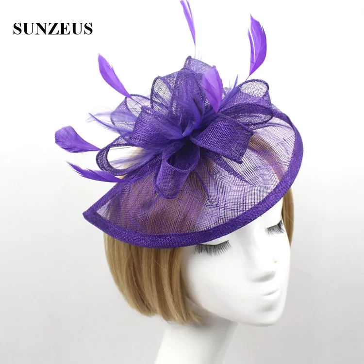 Европейские шляпы для Хэллоуина для вечерние льняные перья Свадебная шляпа Свадебные аксессуары SQN032 - Цвет: purple