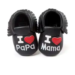 Обувь для малышей Детские Повседневное PU Мокасины предварительно Уокер I Love Papa противоскользящие Ходунки для детей Девушки Лук узлы Обувь 0