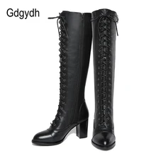 Gdgydh/ г.; зимние сапоги до колена на шнуровке; женские демисезонные сапоги на резиновой подошве на высоком каблуке; женские ботинки из натуральной кожи