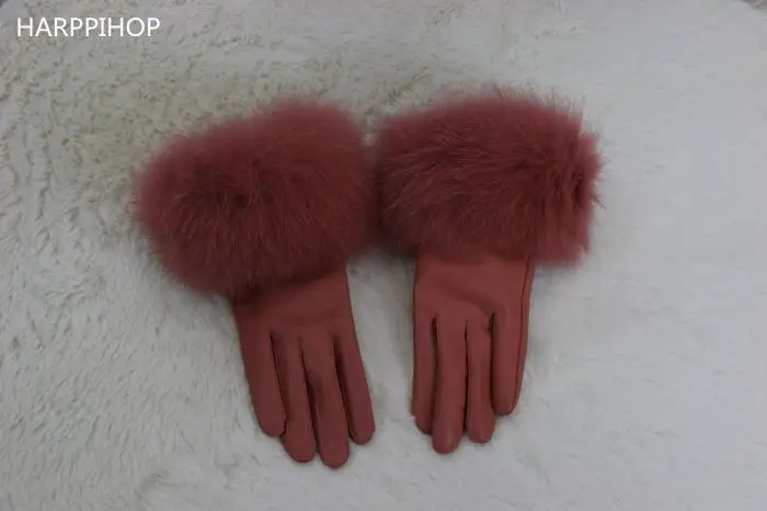 Зимние качественные женские перчатки из лисьего меха теплая из овечьей шерсти перчатки из натуральной кожи высокого качества