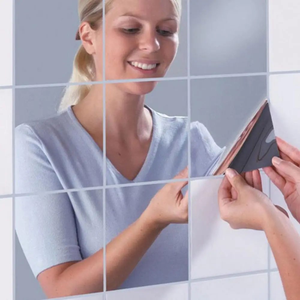 Для творчества DIY 9/16 шт. акриловые серебряные 3D квадратное зеркало стены Стикеры Съемная самоклеющиеся Ванная комната Декор зеркало Водонепроницаемый