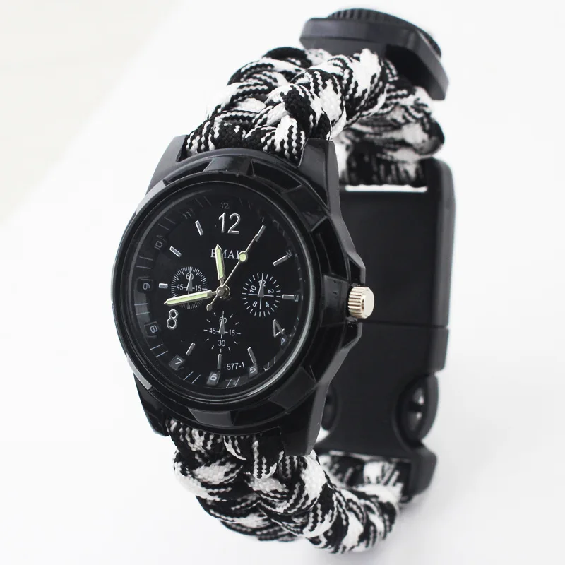 

Outdoor Camping Hiking Riding Survival Watch Multi-functional Tool Compass Thermometer Rescue Rope Paracord Equipment Tools kit