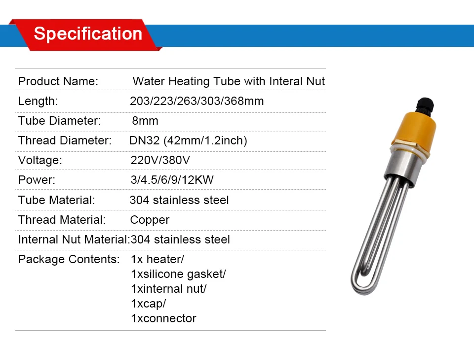 LJXH DN32 электрический водонагреватель Нагревательный элемент с Interal гайка 220 В/380 В 304SUS трубки медь нитки 3KW/4.5KW/6KW/9KW/12KW
