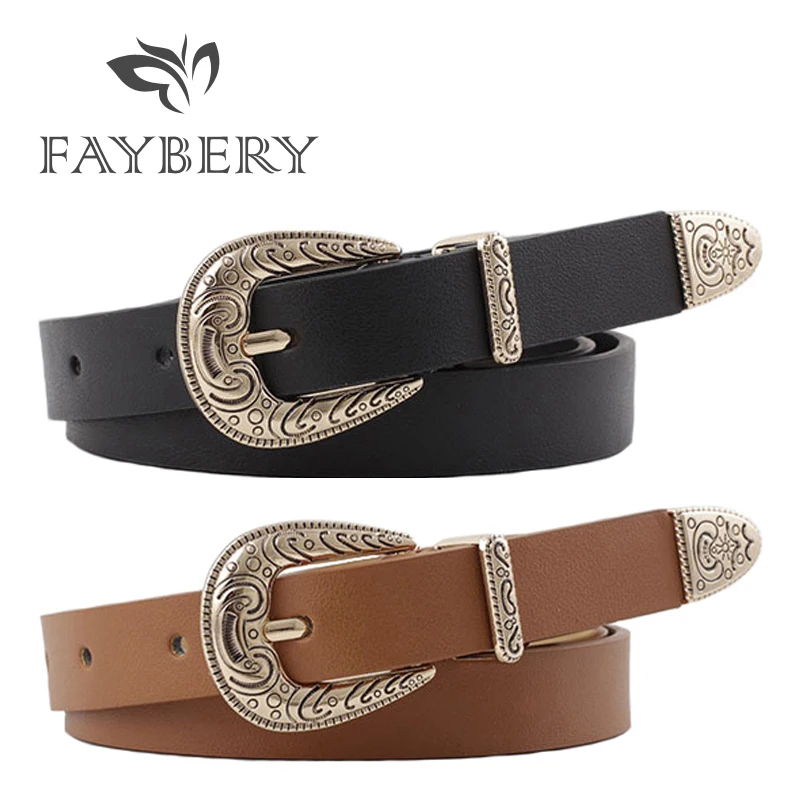 

Brand New Gold Buckle Women Belts for Women Vintage Metal Buckle Waist Belt Cowgirl Women Leather Waistband