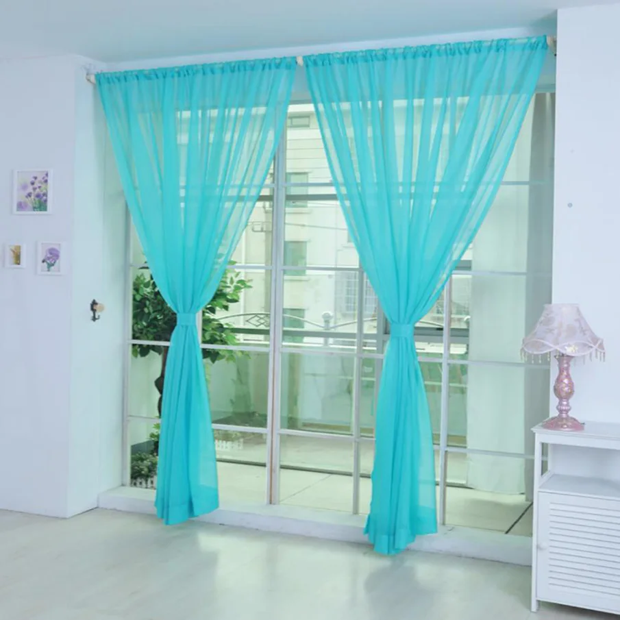 

ISHOWTIENDA 2Pcs Tulle Curtains Home Window Decoration Translucidus Modern Voile Curtains For Living Room Cafe Balcony Blinds