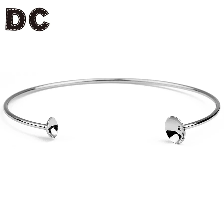 

2pcs/lot Stainless Steel Open Bracelets Bangles Settings Cabochon Base Bezel Trays Fit Round Beads DIY Bracelet Findings