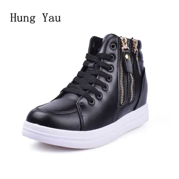 

Women Ankle Boots 2018 Autumn Female Casual Shoes Woman Flat Fashion Height Increasing Comfortable Platform Zipper Round Toe