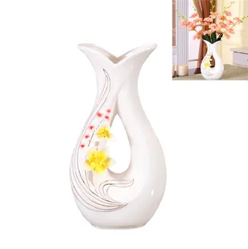 

12 Inch High White Ceramic Flower Vases Handmade Porcelain Yellow Flowers Vase