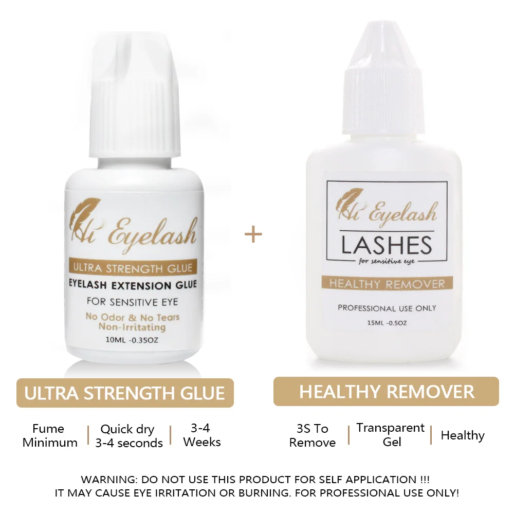 

10ML Hieyelash3-4S Fast Drying Professional Eyelash Extension Super Glue and 15Ml Eyelash Extension Remover Glue Adhesive Kit