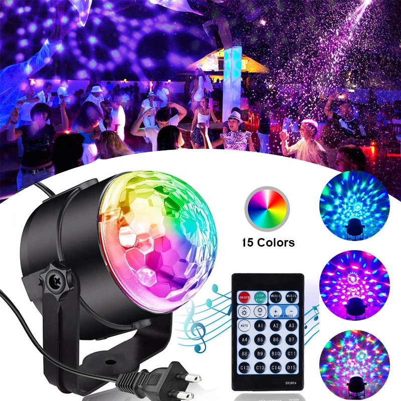 

15 Colors Disco Ball Light Sound Activated Stage Strobe Party and Dance Lights Car DJ Light Show for Birthday Holiday Decoration