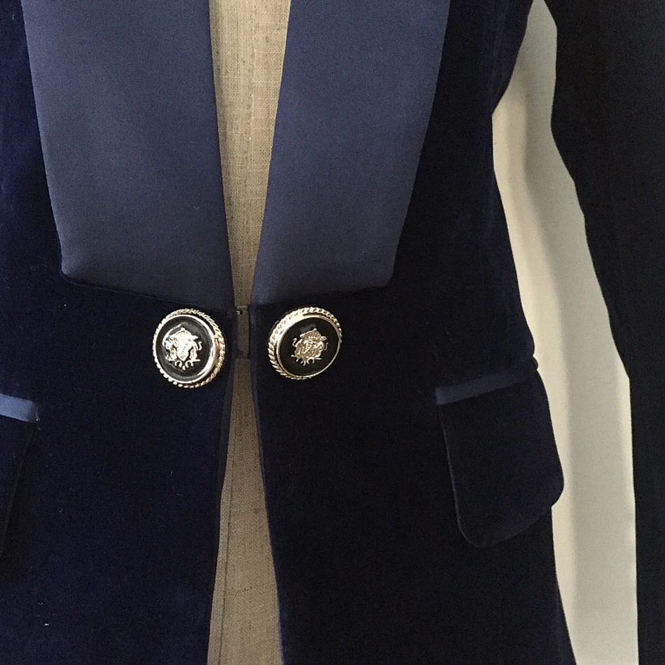 Высокое качество темно-синий черный блейзер с длинным рукавом вельветовые пальто шаль воротник блейзер на одной пуговице Женская куртка пальто Женская Осень