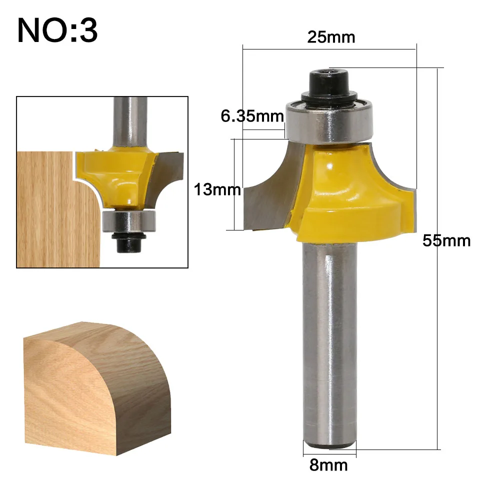 1 шт. 8 мм хвостовик Круглый-над фрезы для деревообработки инструмент 2 Флейта концевая фреза с подшипником Фрезерный резак угловой круглый над бит