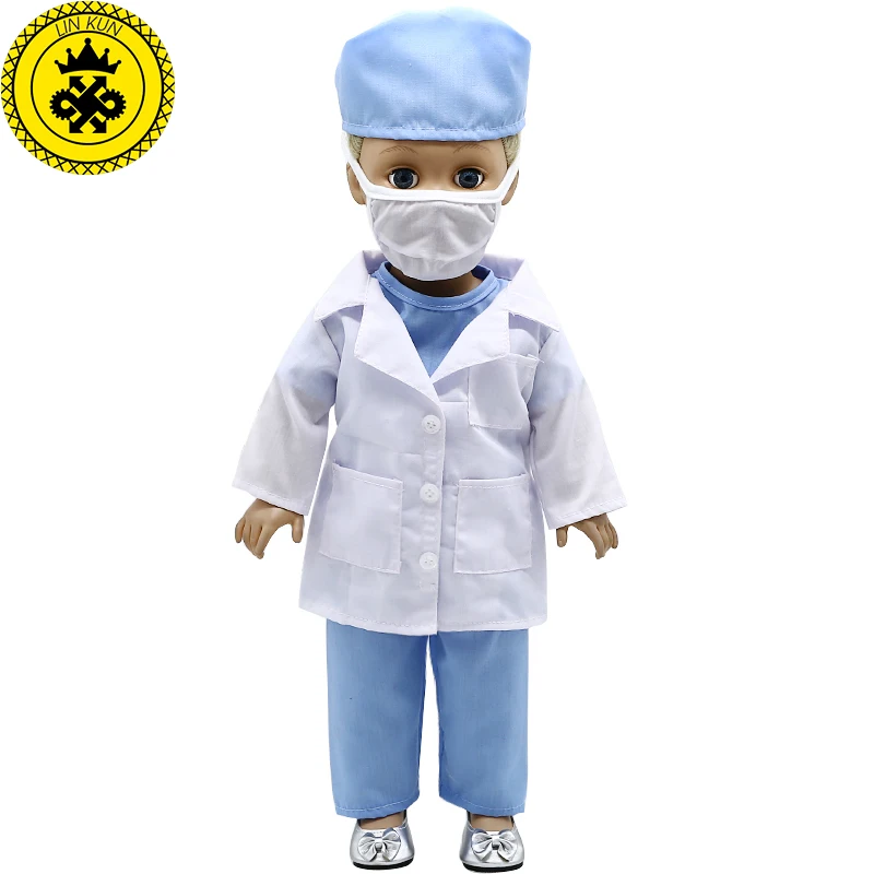 18 дюймов куклы девушки детская одежда синего цвета врач-медсестра Костюмы костюм для 18 дюймов Кукла для девочек аксессуары для детей, подарок ко дню рождения 607