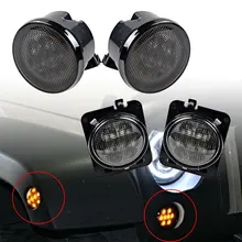 Combo for 2007-2017 Jeep Wrangler JK JKU Smoke Lens Amber LED Front Turn Signal Light + Fender Side Marker Parking Lamp