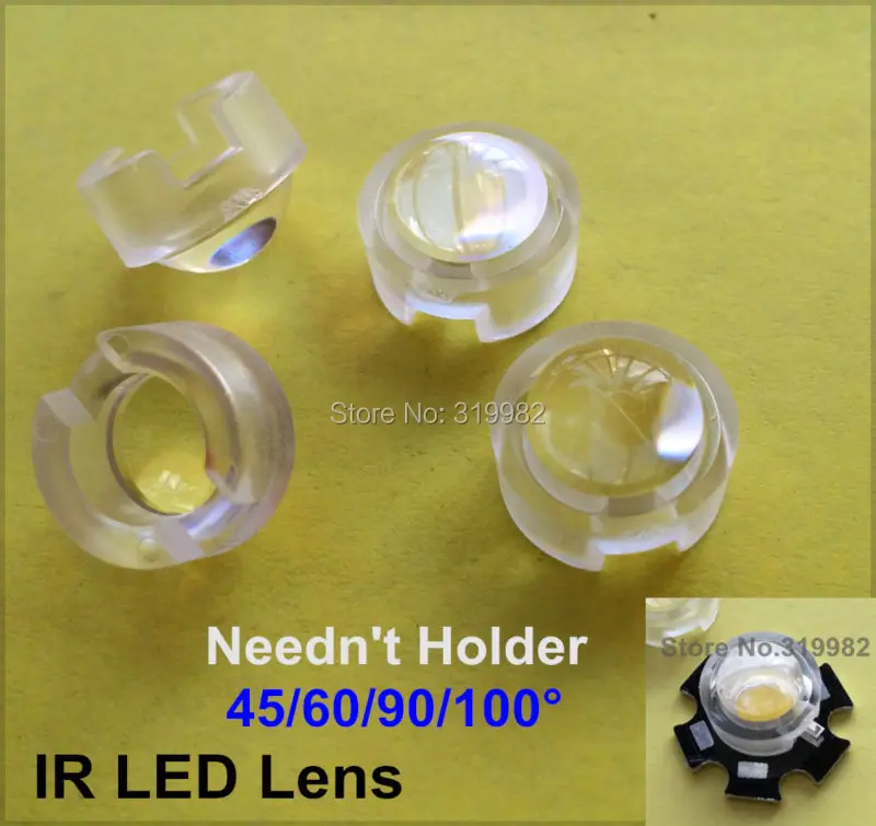 

100 pcs 13mm LED mini Lens 15 30 45 60 90 100 Degree Needn't Holder 1W 3W synthetical IR LED Power lenses Reflector Collimator
