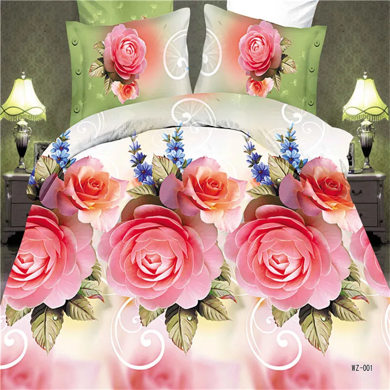 Luxury good quality 3d series bedding set queen size rose pattern