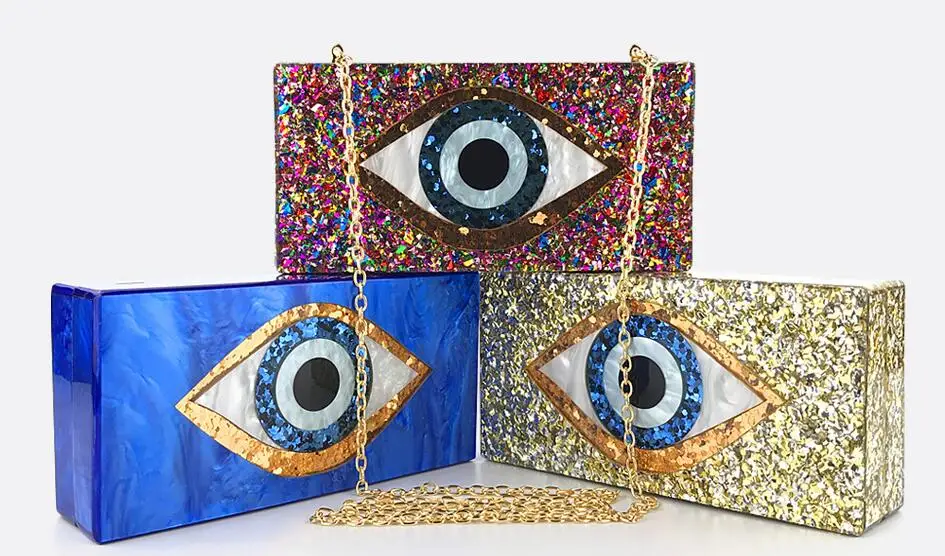 

Evil eye pearl color acrylic clutches box bags travel beach summer acrylic bags messenger women lady day clutches pvc handbags