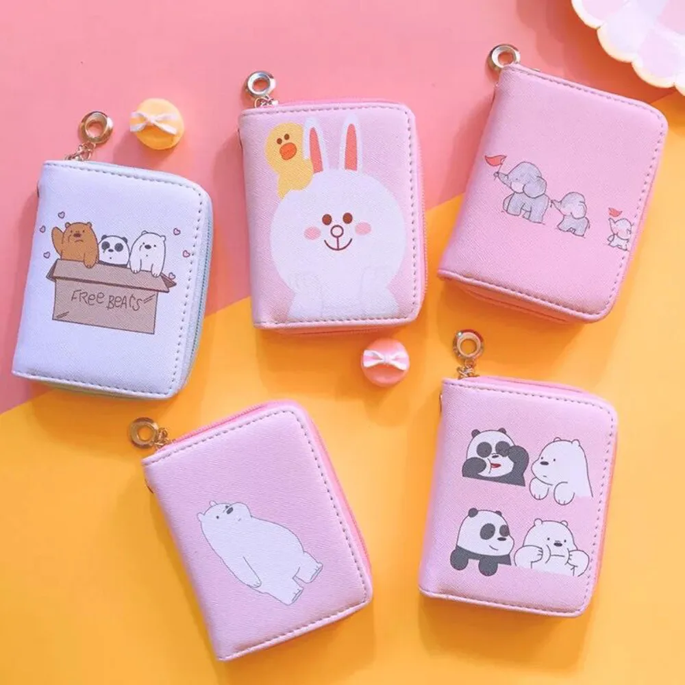 Ours Bourse PU Portefeuille en Cuir avec Carte Fermeture /Éclair Mini Pouch Cartoon Portefeuille Porte-Cartes De Cr/édit pour Les Femmes Hommes